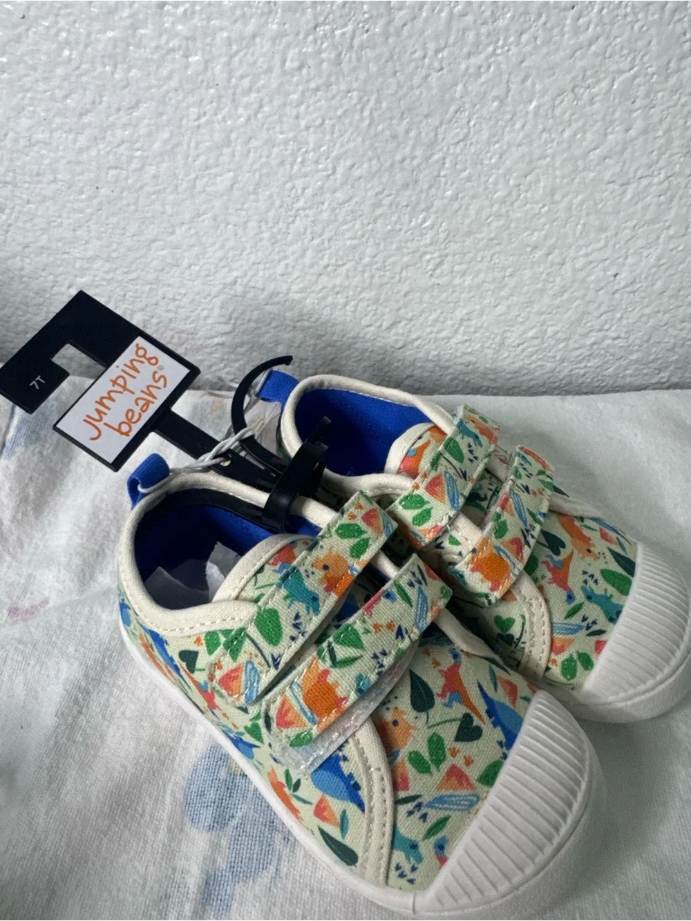 Jumping Beans Cream Canvas Sneakers with Green & Orange Print